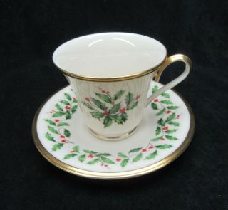 Lenox Holiday Cup And Saucer Set Holly & Berry Christmas 24k Gold (3 Available)