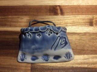 Wall Pocket Vase Planter Artist Signed Small Blue Pottery Flowers Hand Made