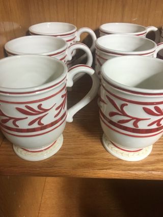Fitz And Floyd Christmas Red Band White Pedestal Footed Mug 6 Town & Country