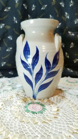 Vintage Williamsburg Salt Glazed China/pottery Cobalt Blue Flower Vase 1998