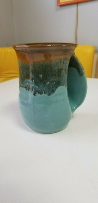 Neher Pottery Clay In Motion Right Hand Warmer Mug Blue Brown Drip 2007