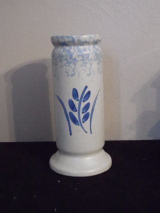 Roseville Blue Spongeware Pottery Vase Robinson Ransbottom Usa Stoneware Wheat