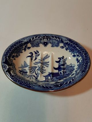 Old Burleigh Ware English Flow Blue Transferware Blue Willow Soap Dish