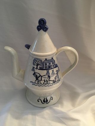Metlox Poppytrail Pottery Tea Pot Coffee California Blue White
