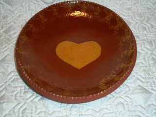 Ned Foltz Pottery Pa Redware Folk Art Artist Signed Heart Plate 7.  5 "