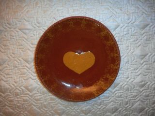 Ned Foltz Pottery PA Redware Folk Art Artist Signed Heart Plate 7.  5 