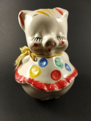 Shawnee ? 5 " American Bisque Polka Dot Pig Vintage Bank Clown