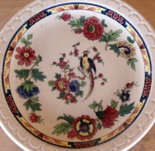 Vintage Syracuse China Econo - Rim Tan Jewel Tone Floral Bread Plate w/ Pheasant 2