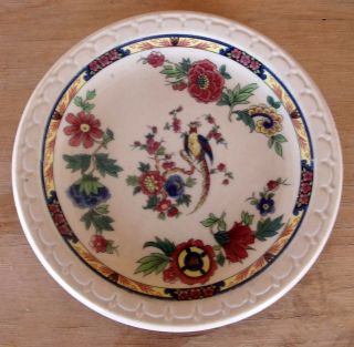 Vintage Syracuse China Econo - Rim Tan Jewel Tone Floral Bread Plate w/ Pheasant 3