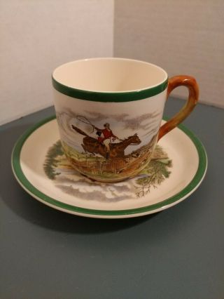 Vtg Copeland Spode England The Chase 5 Cup 5 Saucer Well Cleared Fox Hunt Hors