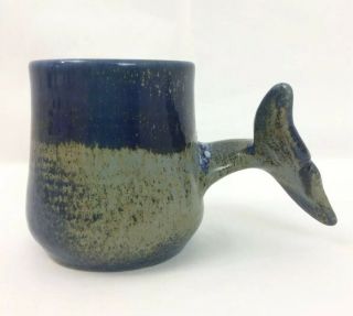 4” Wylie Studio Art Pottery Ceramic Mug Whale Tail Dolphin Handle Cup Blue