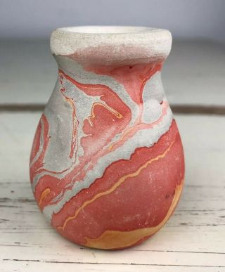 Nemadji Pottery Mini Vase Red Swirl 2 1/4” Tall