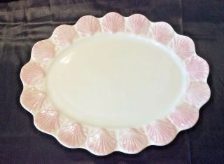 Oval Ceramic Seafood Platter Pink Shell Border Scalloed Rim 13.  5 X 10.  5 "