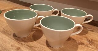 4 Vintage Mid - Century Modern Sage Green Coffee / Tea Cups