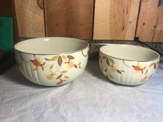 Two Vintage Hall Superior Quality Kitchenware Autumn Leaf Serving Bowls