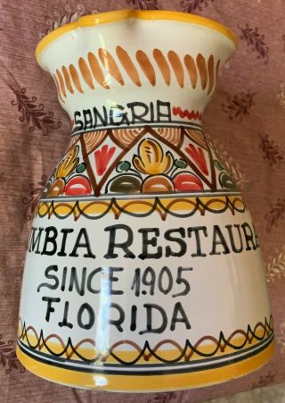 Ceramic Sangria Pitcher Columbia Restaurant Ybor City Tampa Since 1905 7.  5 " T