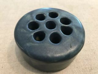 Vtg Zane Ware Usa Blue Art Pottery Ceramic Flower Frog 8 Holes 2 1/2” Round
