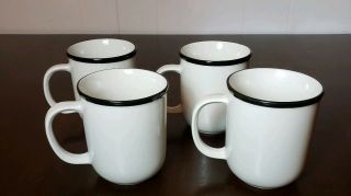 Set Of Four Mugs By Tienshan Kitchen Basics Black Rim
