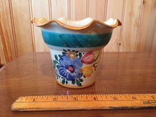 Vintage Antique Italian Hand Painted Floral Flower Pot Planter 4” Tall 740/30