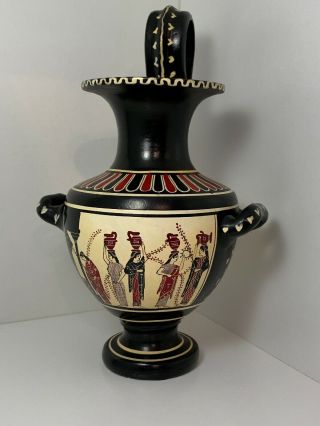 Vintage Greek Art Pottery Vase Handmade Hand Painted P.  Vassilopoulos Handles