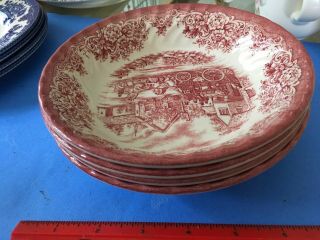 Royal Stafford Bowls (4) Stagecoach Red Pattern Swirl Pattern 6 3/4 In