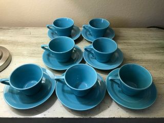 Harlequin Homer Laughlin Set Of 7 China Tea Cups And Saucers Vintage Fiesta