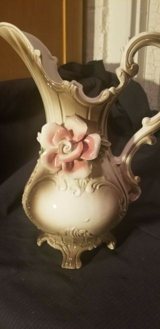 Large Capodimonte Pitcher/vase With Pink Roses