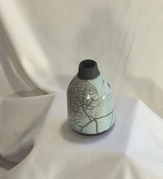 Cream and Gray Art Studio Pottery Vase 3.  5” Unique Crackle Glaze - 2