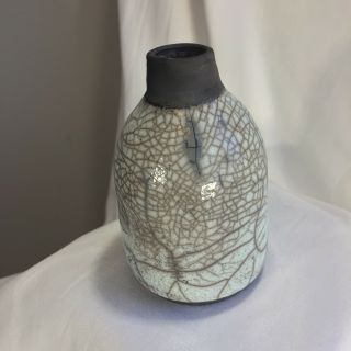 Cream and Gray Art Studio Pottery Vase 3.  5” Unique Crackle Glaze - 4