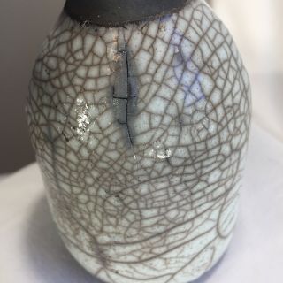Cream and Gray Art Studio Pottery Vase 3.  5” Unique Crackle Glaze - 5