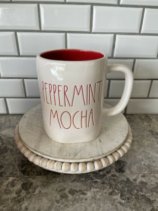 Rae Dunn Coffee Mug Peppermint Mocha Dark Red Inside Vhtf Artisan By Magenta