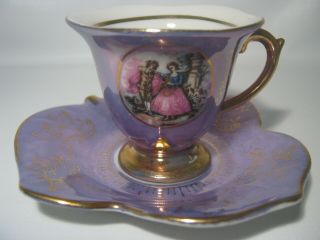 Vintage Japan Small Elbro Tea Cup And Saucer Hand Decorated China