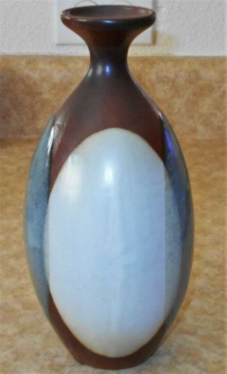 VTG Handmade Vase Pottery Craft Robert Maxwell Dipped Brown,  White,  Blue - Gray 8 