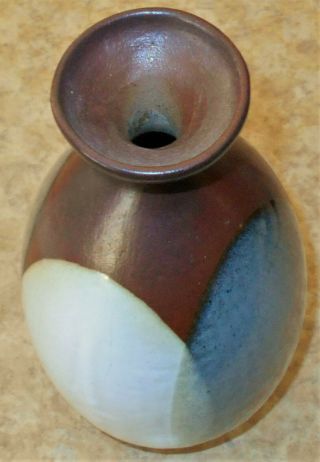 VTG Handmade Vase Pottery Craft Robert Maxwell Dipped Brown,  White,  Blue - Gray 8 