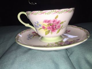 Vintage Shelley Fine Bone China England Pink Purple Blue Flower Teacup & Saucer