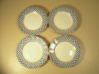 Lomonosov Porcelain Colbalt Blue Checkered Saucers Dessert Plate Set Of 4