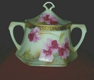 Gorgeous R S Germany (prussia) Biscuit Jar - Floral With Gold - Signed