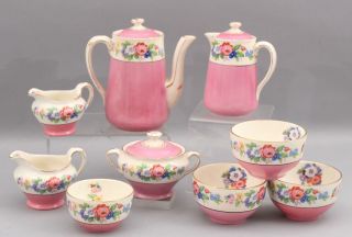 Antique Early 20thc Britannia Pottery Co Ltd Scottish Pink Floral Childs Teaset