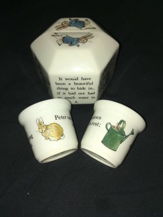 Set Of 2 Wedgwood Beatrix Potter Peter Rabbit Egg Cups And Bank