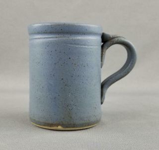 Hand Thrown Studio Pottery Speckled Blue Coffee Mug Tea Cup W/ Thumb Rest Signed