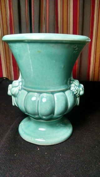 Vintage Mccoy Art Pottery 63/4 " Urn Vase W/ Handles Green/turquoise