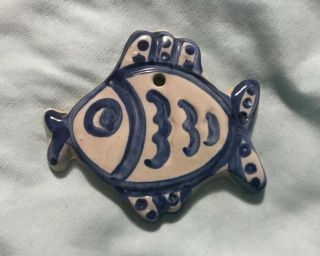 Ma Hadley Ceramic Fish Christmas Ornament Wall Plaque Blue Cream