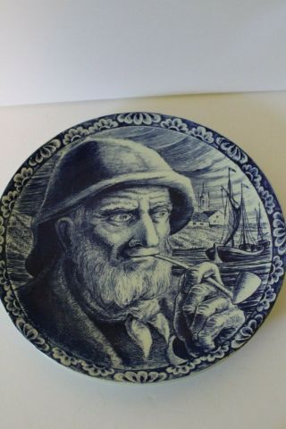 Vintage Boch Freres La Louviere Belgium Delft Old Man Fisherman Plate 11 1/4 "
