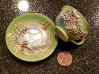 Demitasse Jade Green Dragonware Cup And Saucer Miniature Moriage