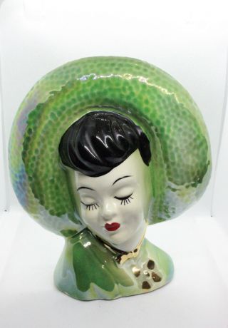Vintage Royal Copley Asian Oriental Woman Head Vase/wall Art Planter Green