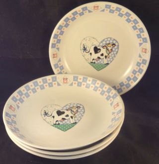 Buttermilk Tabletops Unlimited Coupe Soup Bowls (set Of 4) Cows Blue Gingham