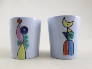 Vintage Joan Miro Inspired Small Art Pottery Shot Glasses - Mystery Mark