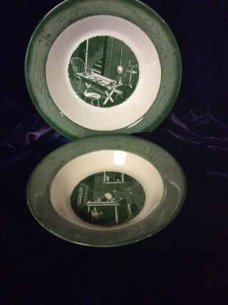 Vintage Colonial Homestead China By Royal Green 2 Serving Bowls