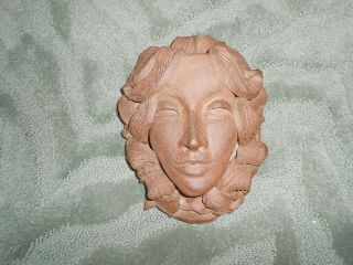 Clay Pottery Wall Pocket.  Face Lady Unsigned Work Pottery Mask