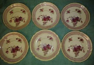 Vtg Set Of 6 Bernardaud & Co Limoges Nankin 6.  75 " Saucers Pink Floral Cream Gold